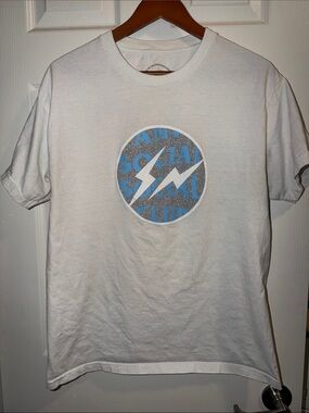 Anti Social Social Club White Tee with Blue & Gray Lightning Logo